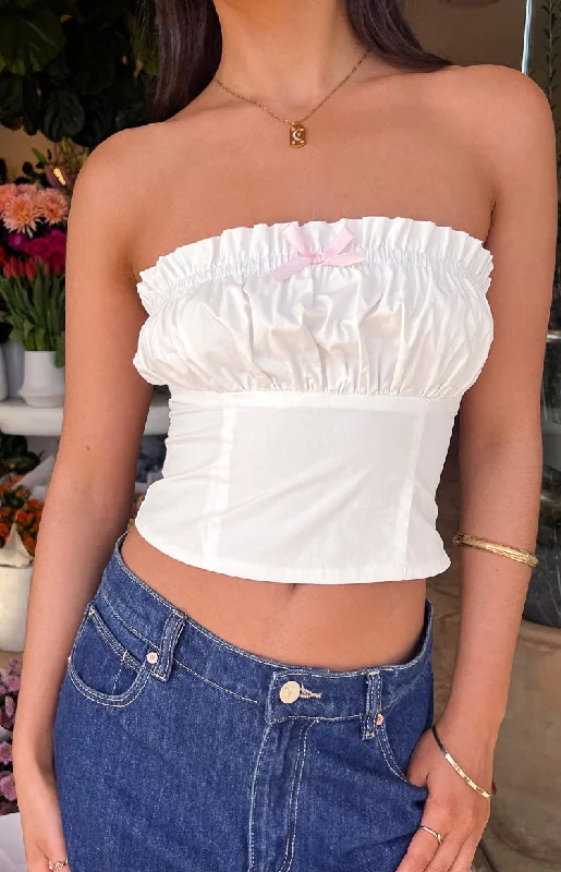 End Of Season Sale Cherise White Strapless Crop Top