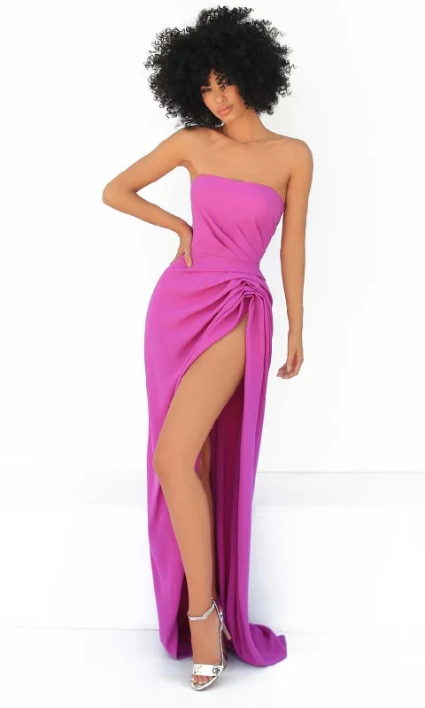 Latest Fashion Tarik Ediz - 51052 Strapless Ruched Slit Gown