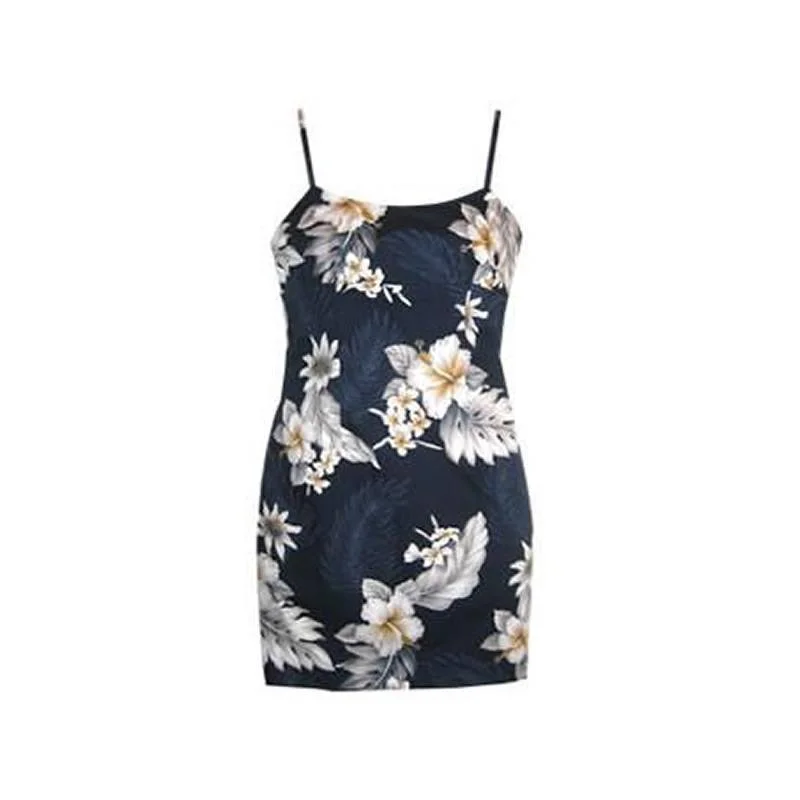 Women's Clothes Online Shopping Blueberry Navy Short Hawaiian Skinny Strap Floral Dress