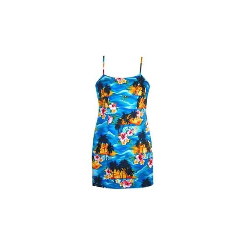 Flash Sale Clothing Skyburst Blue Short Hawaiian Skinny Strap Floral Dress