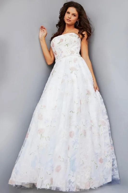 Hot Sale Jovani 07966 Prom Long Strapless Floral Ball Gown