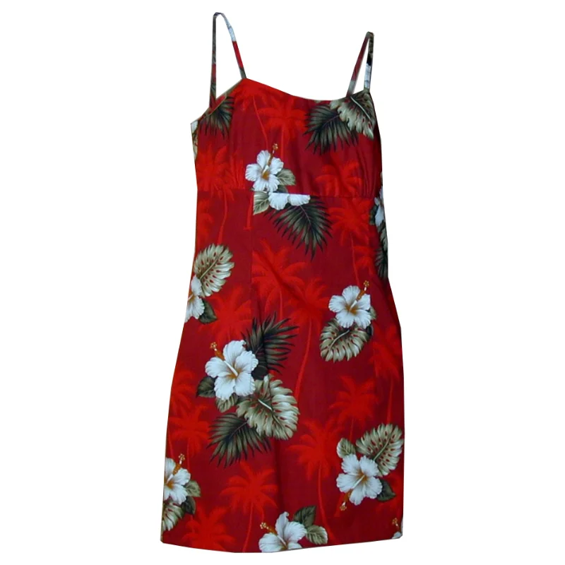 Trendy Online Boutiques Lava Red Short Hawaiian Skinny Strap Floral Dress