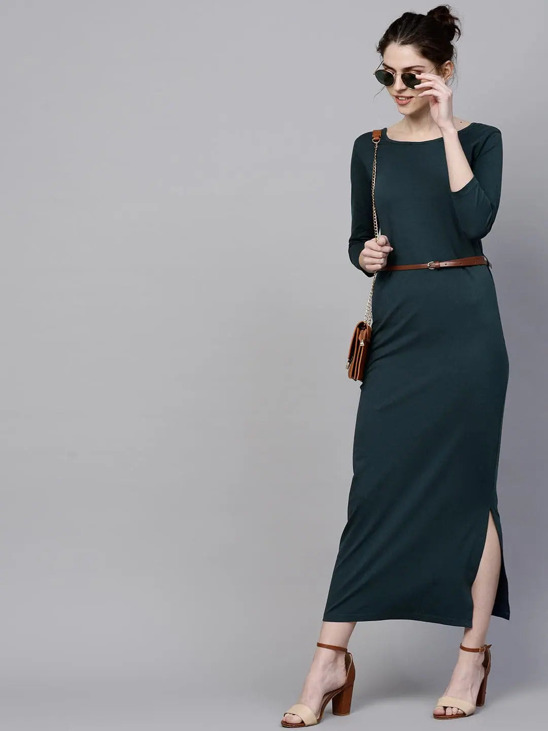 Women's Clothing Brands Teal Maxi Dress with Belt