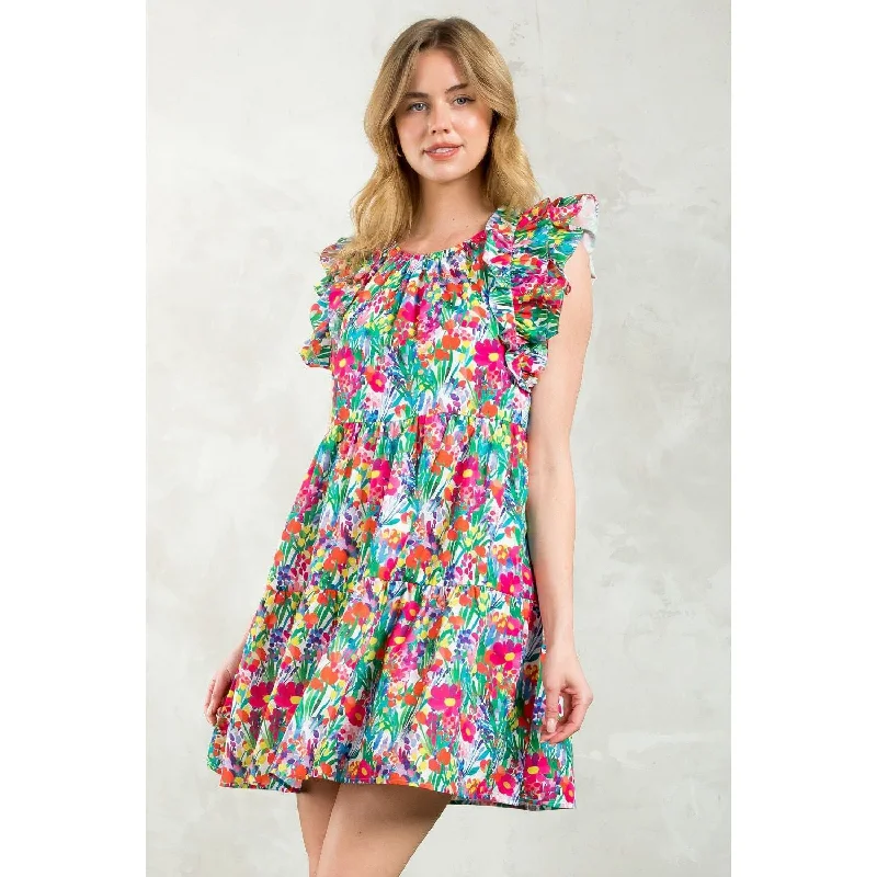 Trendy Street Style Clothing Aretha Flutter Sleeve Floral Midi THML Dress SALE