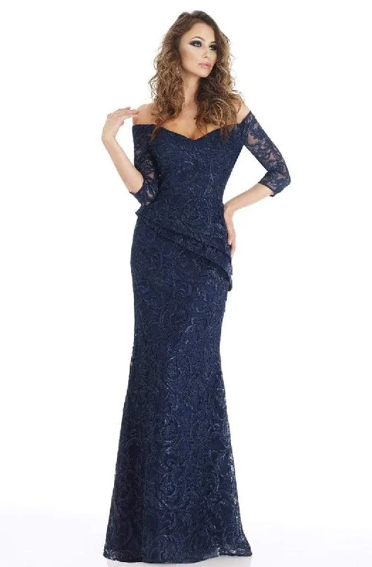 Modern Casual Clothing Feriani Couture - 18911 Off Shoulder Embroidered Sheath Silhouette Gown - 1 pc Navy In Size 12 Available