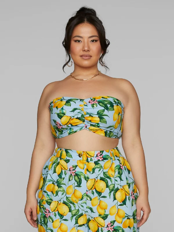 Chic Outfits Skye Lemon Print Strapless Crop Top