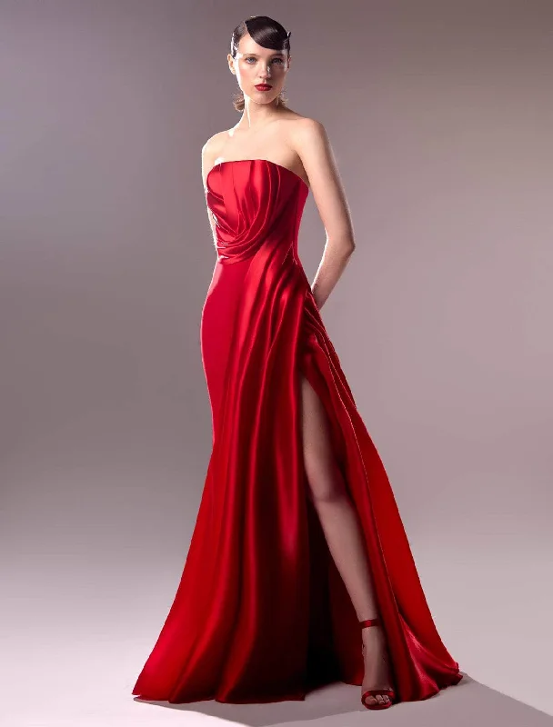 Sporty Streetwear MNM Couture G1610 - Draped Strapless Evening Gown