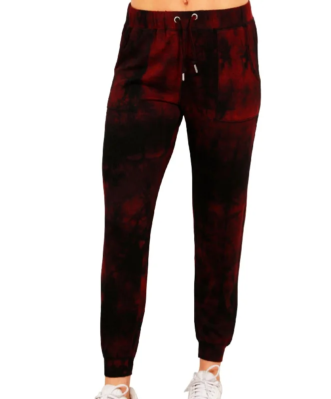 Rocker Chic Fashion Marble Wash Joggers In Sangria
