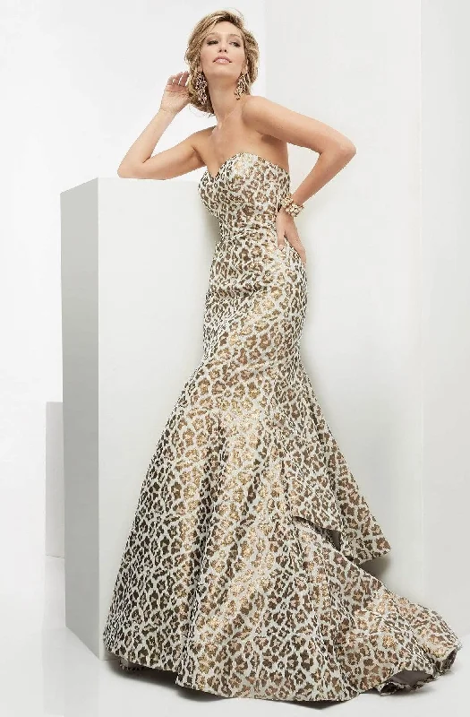 Clothes Woman Jasz Couture - Strapless Leopard Mermaid Gown 5911 - 1 pc Leopard In Size 0 Available