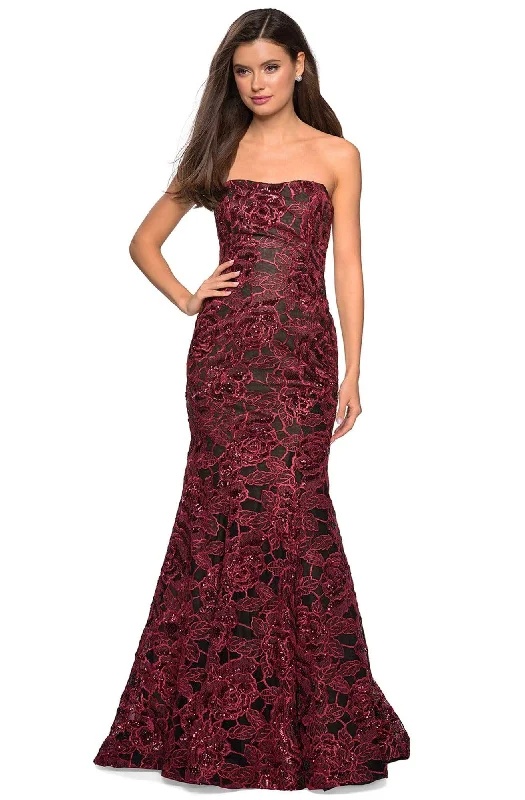 Hot Trends La Femme - Floral Sequined Lace Strapless Mermaid Gown 27178SC - 1 pc Red/Black In Size 6 Available