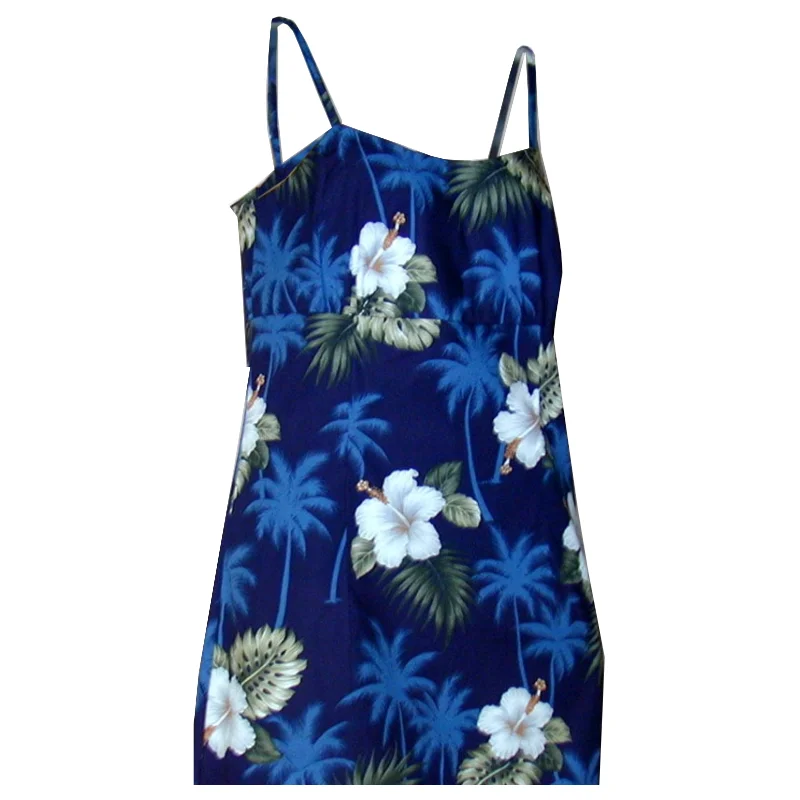 Trendy Boutiques Online Hilo Navy Short Hawaiian Skinny Strap Floral Dress