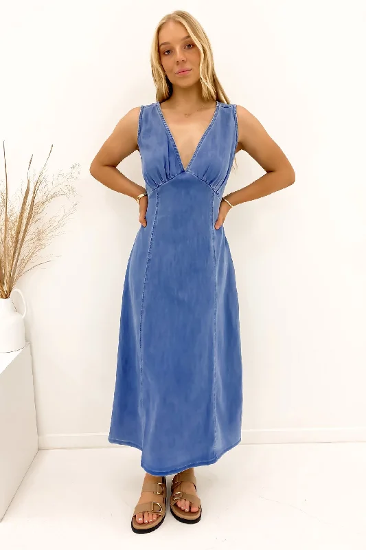 Bold Fashion Miley Denim Midi Dress Mid Blue