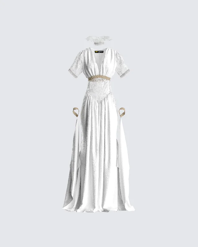 Elegant Clothing Melora White Maxi Dress & Collar