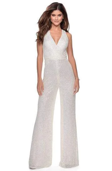 Urban Femme Streetwear La Femme - Plunging V-Neck Sequin Jumpsuit 28719SC