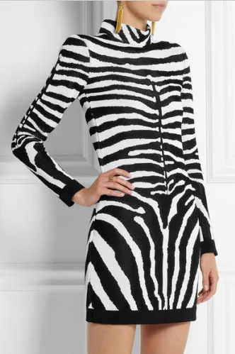 Casual Chic Balmain - As Seen on Rosie Huntington Whiteley - Long Sleeve Zebra Print Mini Dress NWT - FR 40