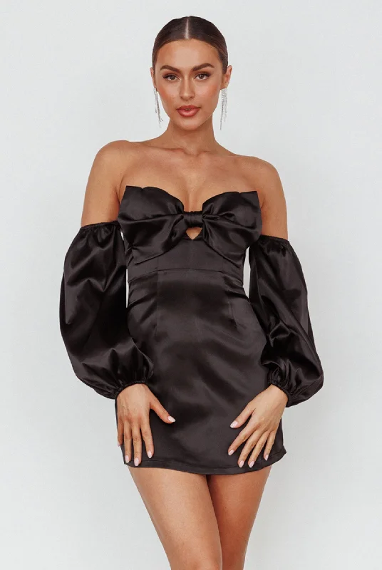 High-Quality Women’s Fashion Dresses Lilly Off-Shoulder Bow Mini Dress Black