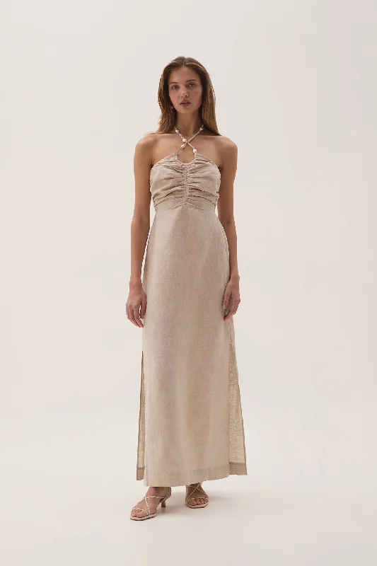 Timeless Elegance Akoya Ruched Midi Dress