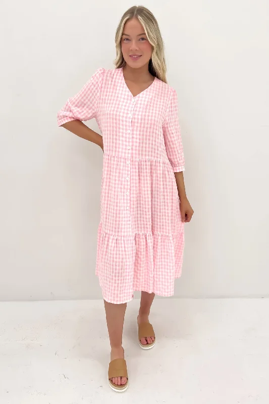 Clothing Online Kaylah Midi Dress Pink Gingham