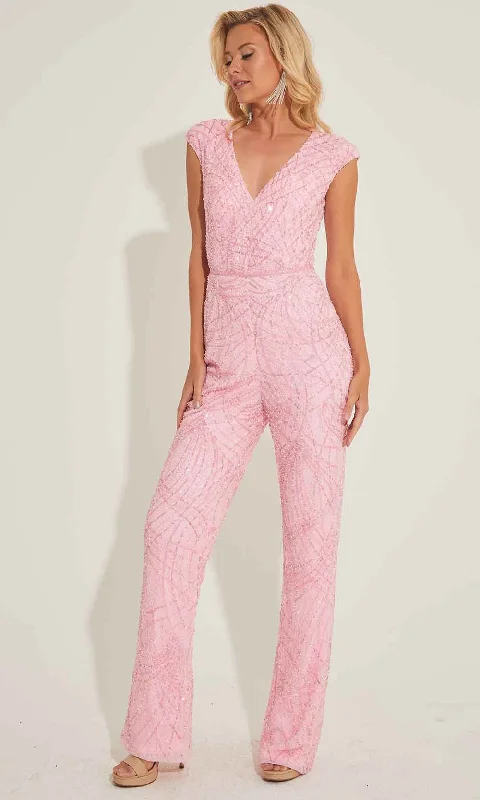 Women Clothing Primavera Couture 4384 - V-Neck Beaded Jumpsuit