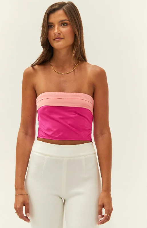 Best Sellers Milly Pink Satin Strapless Crop Top