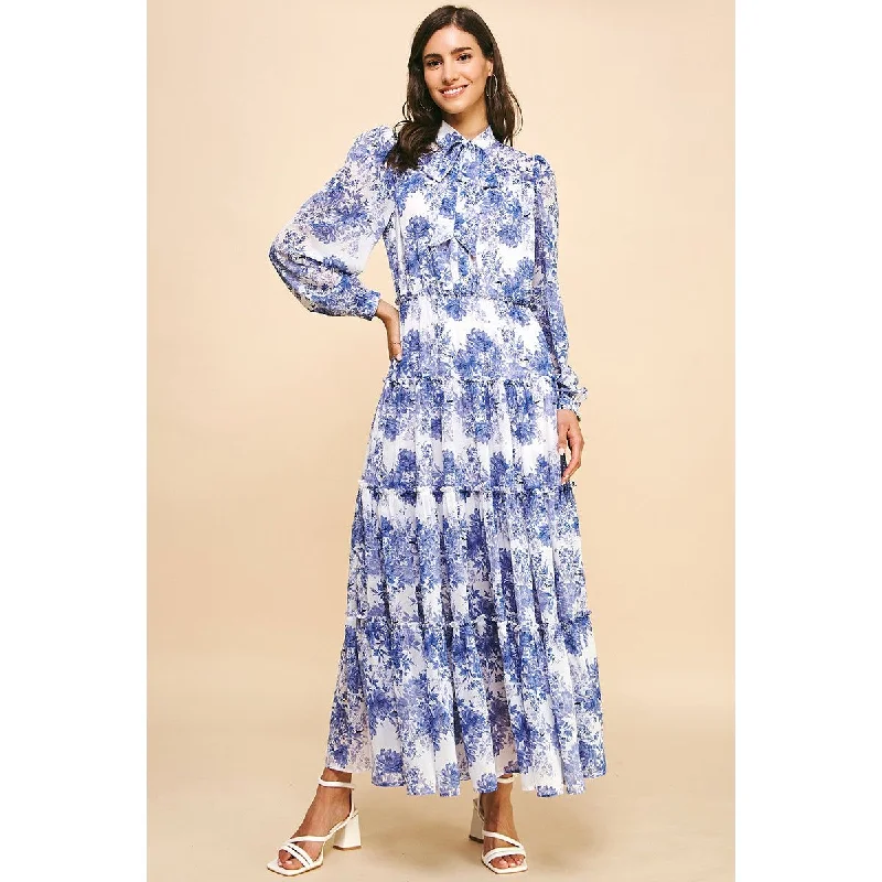 Chic Outfits Selene Floral Print Tiered Maxi PINCH Dress