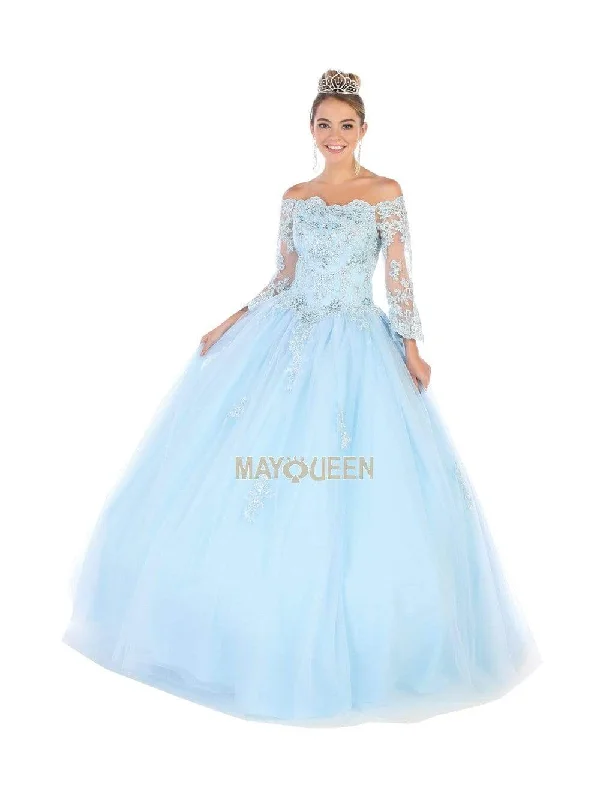 Weekend Sale May Queen - LK111 Bell Sleeve Appliqued Off Shoulder Ballgown