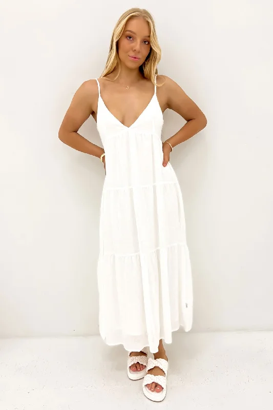 Women's Online Boutique Classic Tiered Midi Dress White