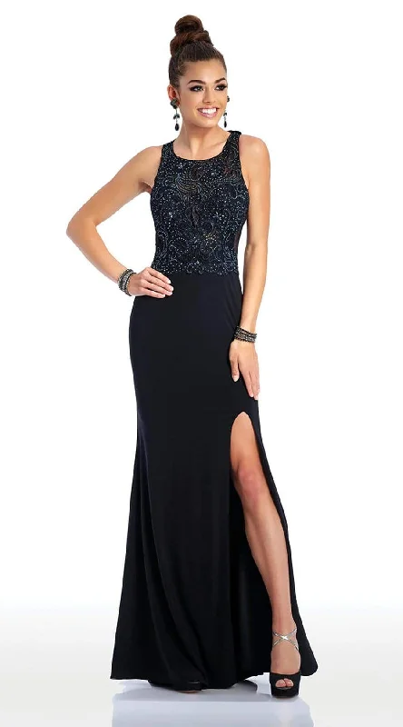 Clothing Brands Clarisse - Sleeveless Iridescent Lace Detail Evening Gown 3498 - 1 pc Black In Size 6 Available