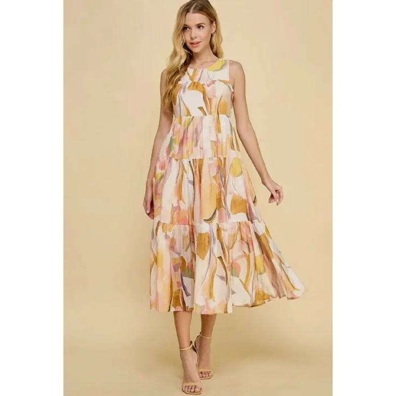 Athleisure Wear Colleen Floral Open Back Tiered Midi TCEC Dress-SALE