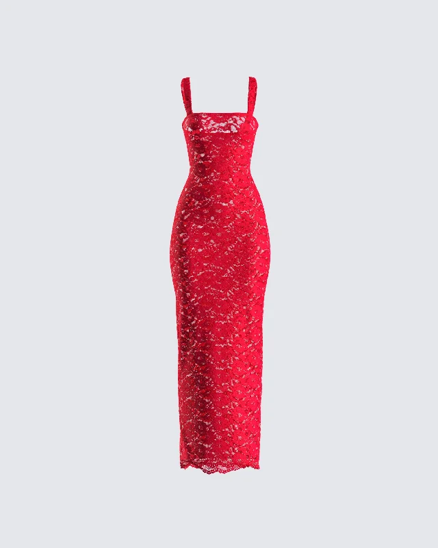 Fashion Forward Outfits Arlo Red Lace Strappy Maxi Dress