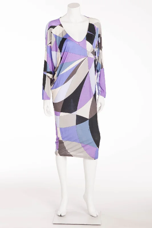 Casual Chic Clothing Emilio Pucci - Purple, Blue and Black Multicolor Long Sleeve Mini Dress - IT42