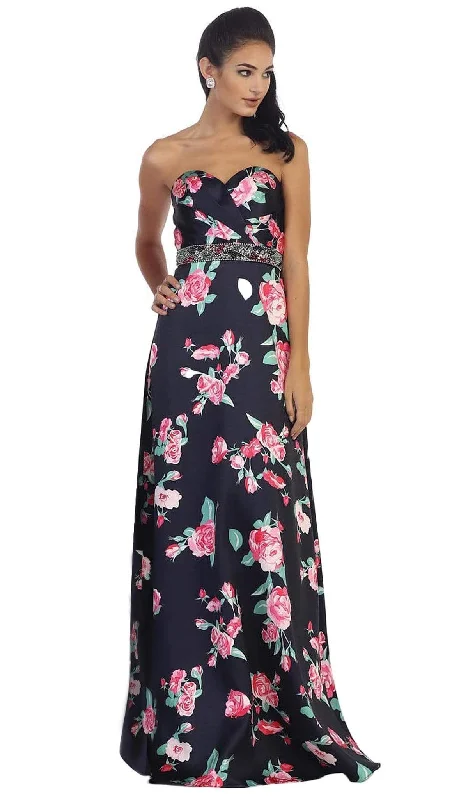 Clothing Woman May Queen - Strapless Floral Print Evening Gown MQ1403