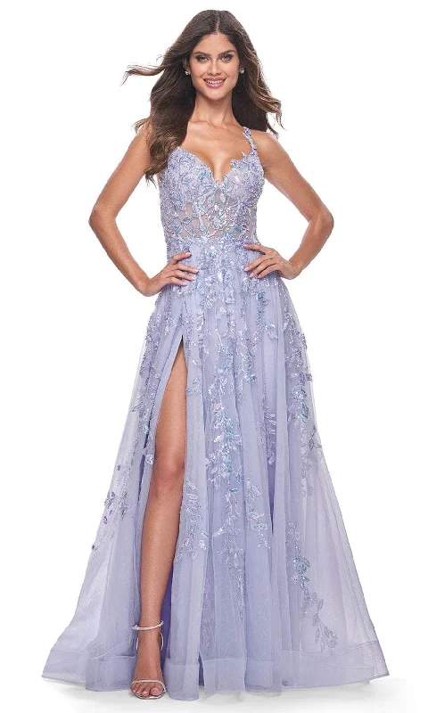 Early Bird Offer La Femme 32349 - V-Neck Lace Applique Prom Gown