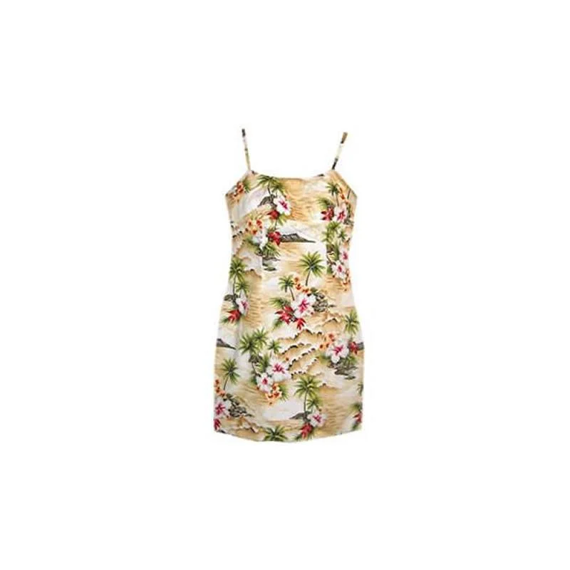 Clothing Sales Maize Cream Short Hawaiian Skinny Strap Floral Dress