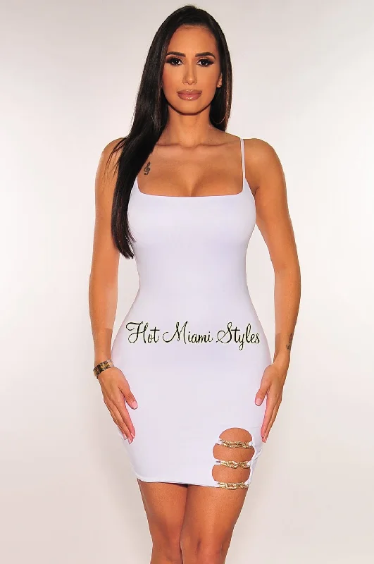 Limited Time Offer White Spaghetti Straps Gold Chain Mini Dress