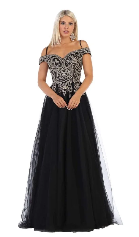 Top 10 Women's Online Clothing Stores May Queen - MQ1626 Jeweled Applique Bodice Off Shoulder Gown