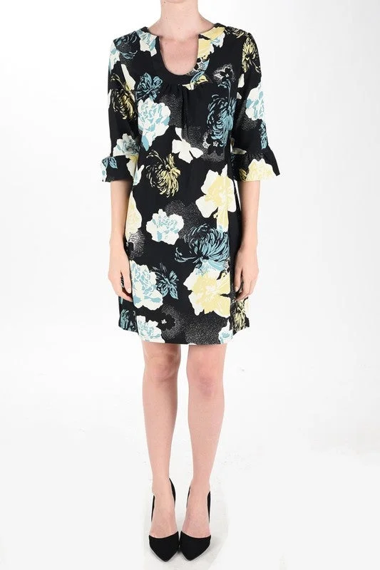 Colorful Clothing Nicole Ruffle Sleeves in Black Floral