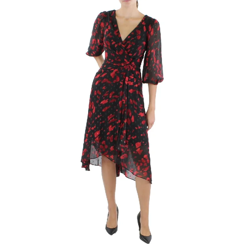 Women's Clothing Brands DKNY Womens Chiffon Printed Midi Dress