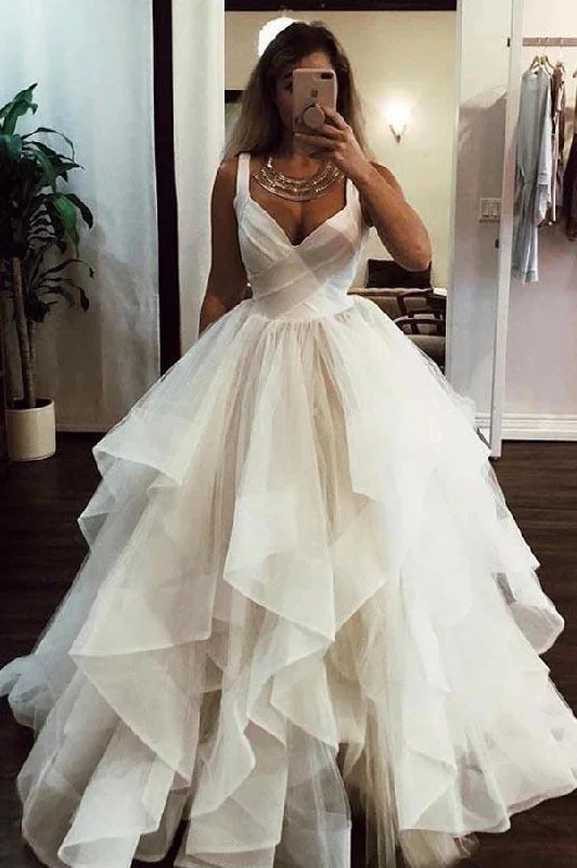 Shop Ladies Clothes Roycebridal Tulle Ball Gown Wedding Dress with Straps Backless V-neck Bridal Gown,MW450