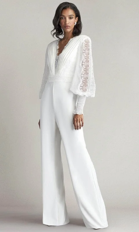 Seasonal Trends Tadashi Shoji BOS21070Y - Lace Embroidered Long Bishop Sleeve Jumpsuit