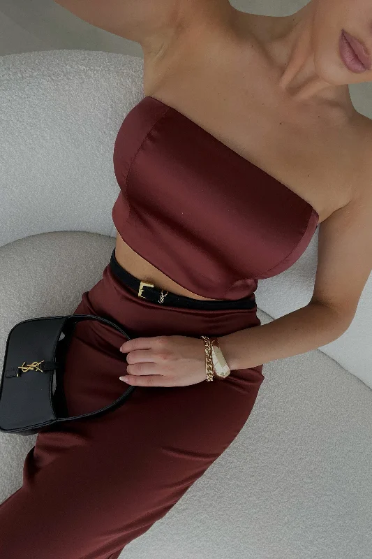 Season Sale Monique Satin Tube Top - Cherry Chocolate