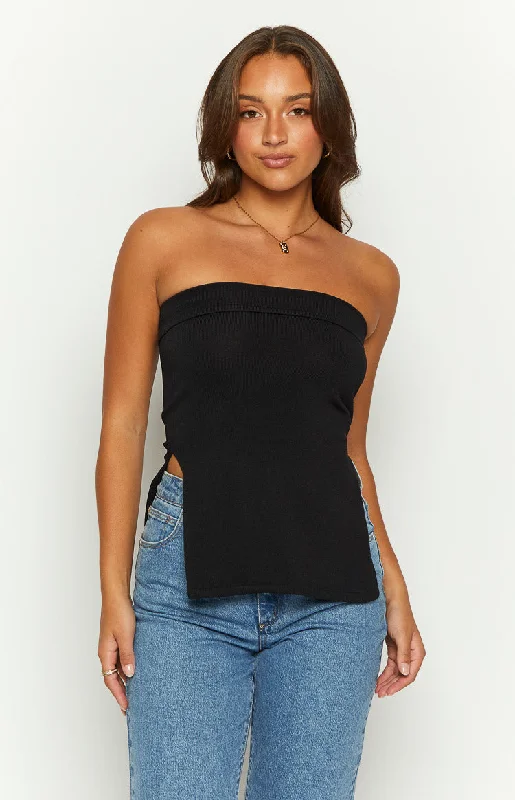 Your Timeless Wardrobe Awaits Mordani Black Knit Strapless Top