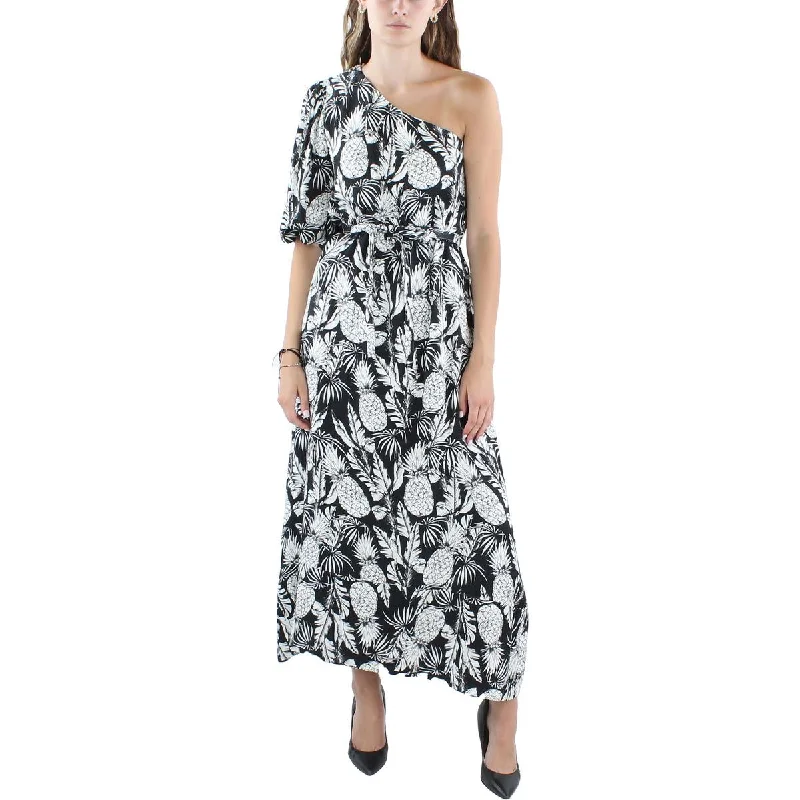 Online Clothing Stores Elie Tahari Womens Pineapple Linen Blend One Shoulder Maxi Dress