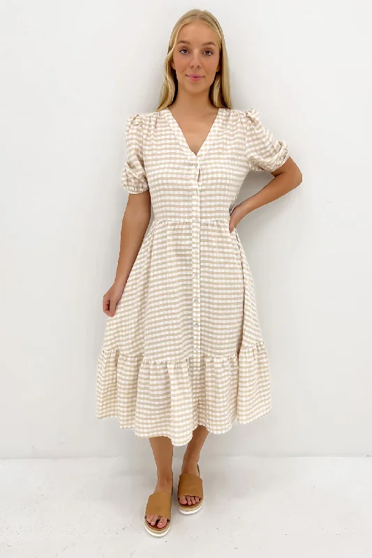 Stylish Looks Kingston Midi Dress Latte Gingham