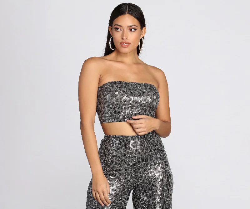 Trendy Women's Wear Leopard Sequin Tube Top