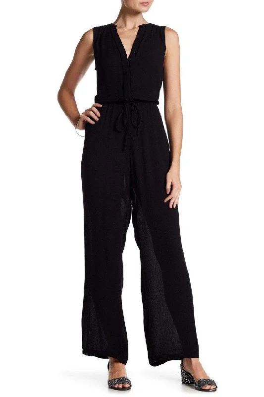 Online Boutique Clothing Nina Leonard - L5572A Front Placket Tie-Waist Jumpsuit