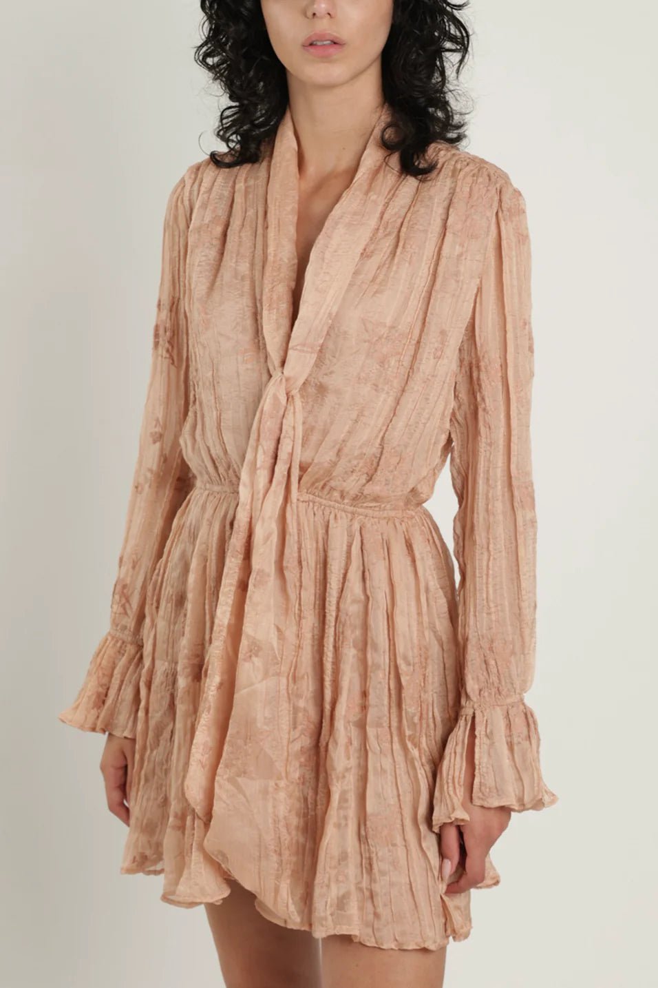 Fashion Sale Dillon Pleated Long Sleeved Mini Dress Creme Latte Silk