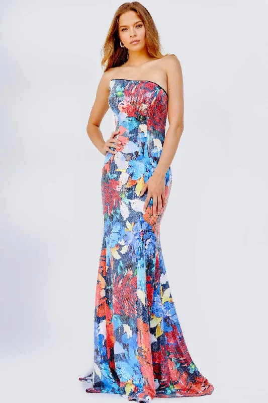 Quick Grab Deals Jovani 23907 Long Strapless Floral Print Prom Gown