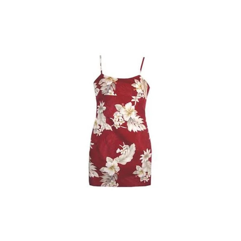 Online Clothing Stores Chili Red Short Hawaiian Skinny Strap Floral Dress