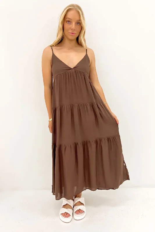 Women Wear Brands Classic Tiered Midi Dress Chocolate